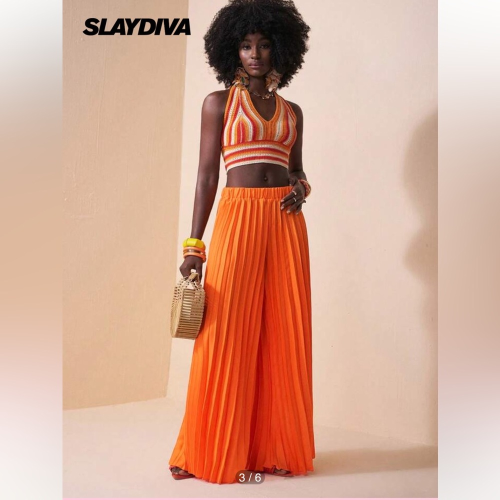 Vibrant Orange Pleated Pants